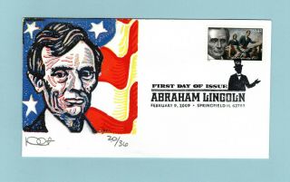 U.  S.  Fdc 4382 Rare Dave Curtis Cachet - Honoring President Abraham Lincoln