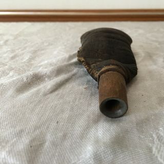 Antique Civil War Era Handmade Gun Powder Leather Pouch Flask Fiber Stopper 2