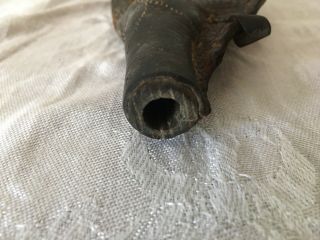 Antique Civil War Era Handmade Gun Powder Leather Pouch Flask Fiber Stopper 3