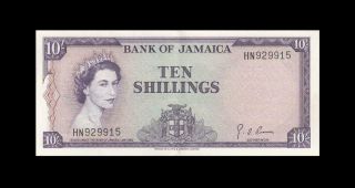 1960 British Colony Jamaica 10 Shillings Qeii 10/ - Rare ( (aunc))