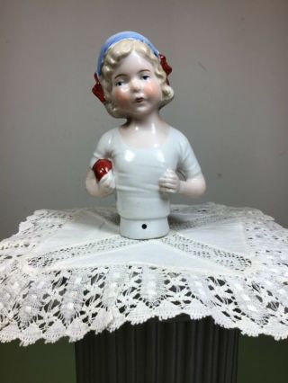 Porcelain Half Doll - Blonde Girl in Blue Cap - Germany 2