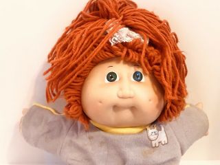 Vintage 1985 Cabbage Patch Doll - Red Hair Blue Eyes & Dimples W/ Blue Signature