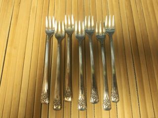 7 Wm Rogers Is Mountain Rose Silverplate 5 1/2 " Cocktail Seafood Forks