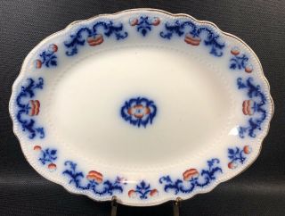 Antique W.  H.  Grindley “countess” Flow Blue Platter 12 X 9” (8)