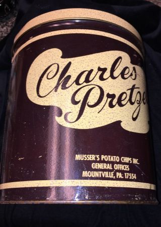 Rare Vintage CHARLES CHIPS 2 Lb Pretzel Tin Can Musser’s Potato Mountville PA 3