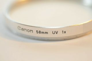 Canon 58mm UV 1x RIBBED Silver Chrome early filter RARE from 60 ' s 2