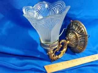 Vintage Wall Sconce Light Fixture Brass Faux Bronze Crystal Shade Antique - Style