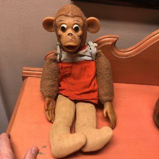 Vintage 15 " Rubber Face Monkey Plush Toy Doll Stuffed Animal 1950 
