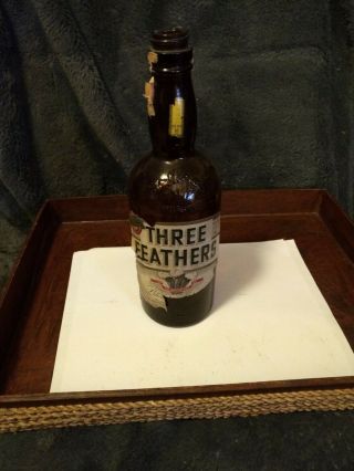 Vintage Rare Three Feathers Whiskey 4/5ths Bottle,  Empty