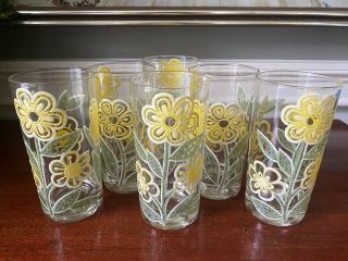6 Culver Ltd Drinking Glasses Yellow Daisy Flower Pattern Rare Vintage 5 3/4 "