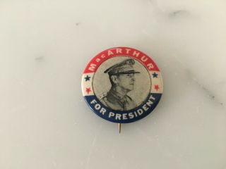 Vintage General Macarthur For President Campaign Pinback Wwii Rare Pin