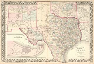 Striking 1876 Texas County Map Forts Trails Rails 16 X 20 "