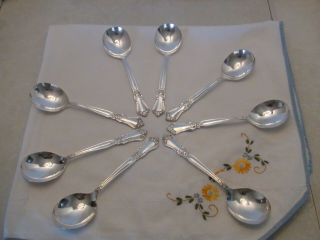 Oneida / Wm A Rogers Silverplate 1956 Valley Rose - 8 Round Bowl Soup Spoons