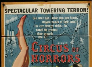 Circus of Horrors VINTAGE ORIGINAL:Rare 1960 1 - SHEET MOVIE POSTER 27 x 41 A 3