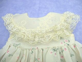 ANTIQUE / VINTAGE BABY DOLL DRESS c1950 Taffeta with Pink Flowers Factory Made 2
