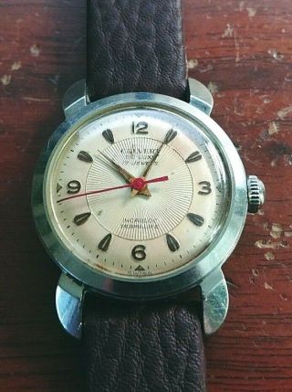 Vintage Calvert Deluxe 17j Automatic Military Ss Clamshell As1361n Watch Rare