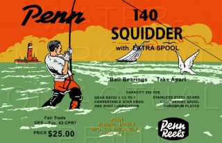 17 " X 11 " Reproduced Penn Squidder 140 Fishing Reel Canvas Banner