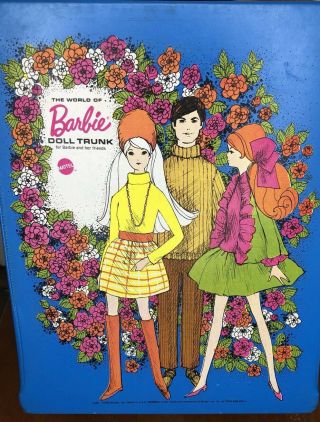 Vintage 1969 The World Of Barbie Doll Trunk Case By Mattel Blue Made In Usa