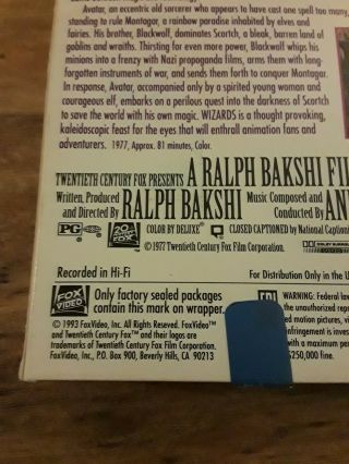 Wizards VHS Rare Fox Home Video Ralph Bakshi Animated Fantasy 3