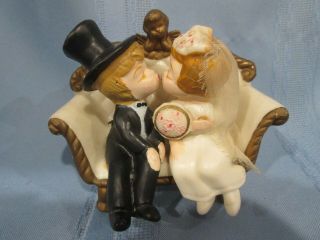 Vintage Wilton Wedding Cake Topper Bride,  Groom 1970 First Kiss On Couch