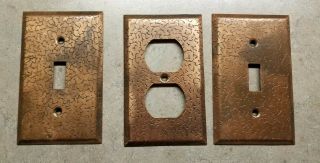 3 Vintage Antique Copper Light Switch & Outlet Wall Plate Covers Retro Metal