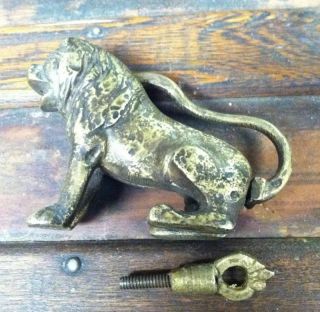 Rare Antique Brass Lion Lock With Threaded Key Patina Vintage Royal