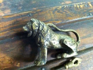 Rare Antique Brass Lion Lock with Threaded Key Patina Vintage Royal 2