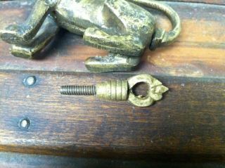 Rare Antique Brass Lion Lock with Threaded Key Patina Vintage Royal 3