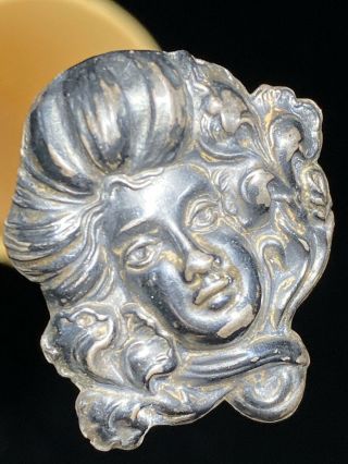 Antique Hat Pin Art Nouveau Sterling Silver Female Woman Face Bust
