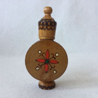 Vintage Bulgarian Small Wooden Perfume Bottle Holder Folk Art 2