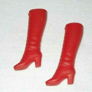 Vintage Doll Barbie Shoes Boots Red Lace Up Japan Tall Squishy 3429