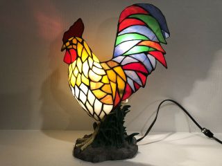 Vintage Tiffany Style Rooster Stained Glass Lamp Rare