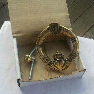 Rare Vintage 5 " Brass Claddagh Ring Door Knocker & Box England Set Look Wow Nr