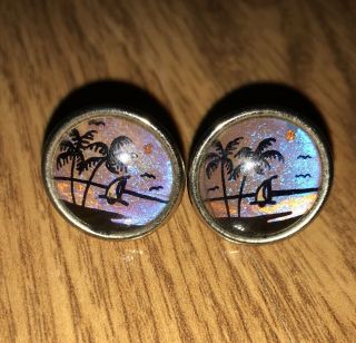 Vintage 1970’s Silver - Tone Metal Butterfly Wing Sailing Palm Tree Cuff Links