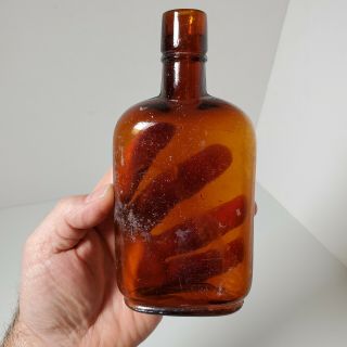Vintage Brown Glass Cork Top Small Antique 1/2 Pint Liquor Bottle Approx 6.  75 "