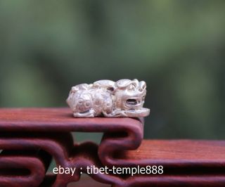 Chinese Miao Silver Foo Dog Lion Kylin Unicorn Animal Amulet Pendant Necklace