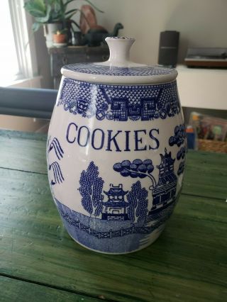 Vintage Rare Blue Willow Cookie Jar Collector 