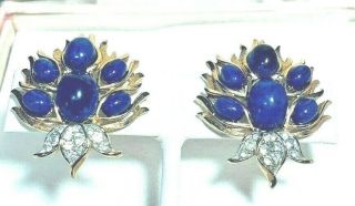 Trifari Jewels Of India,  Rare Vintage Moghul Faux Lapis Lazuli Earrings