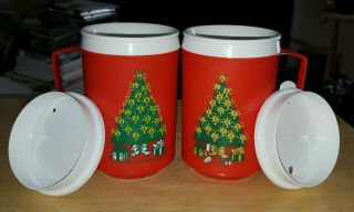 Vtg (2) Aladdin Holiday/christmas Thermal Insulated Hot/cold Mugs/cups 12oz