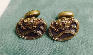 Antique Art Nouveau Gold Filled Cuff Links Woman With Flowing Hair Signed Acme