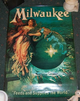 1960s - 70s Vintage Advertising Poster Milwaukee Feeds And Supplies The World