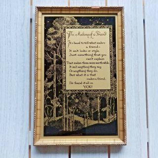 Xl Vtg Easel Motto Print Reverse Painted Glass Gold Black The Making Of A Friend