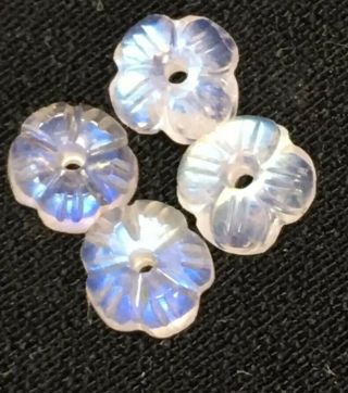 2pair Antique Carved Blue Flash Moonstone 6mm Drilled Flowers 204
