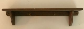 Vintage Signed Small Brown Wood Wall Shelf W/two Hooks Home Hardware 12 " L X 2 " W