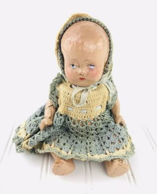Vintage Composition Baby Doll Small Blue Dress 9” Antique Child’s