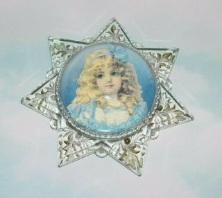 Antique Victorian Heavy Glass Magnifying Dome Star Paper Weight Child Picture