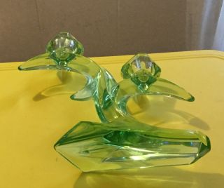 Rare Murano? Green Glass,  Art Deco,  Double Candle Holder