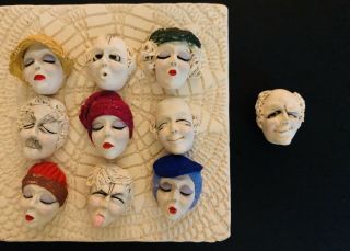 Rare Handmade Ceramic Scuptural Tictactoe,  10 Hand - Cast Faces