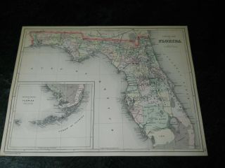 Antique 1887 County Of Florida 14 X 11.  5 " Map