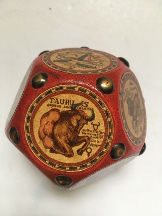 Rare Italian Leather And Wood Zodiac Signs Dodecahedron/collectible Astrology